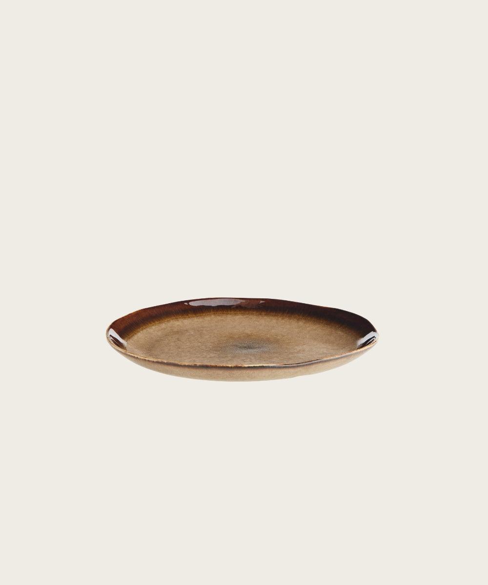 Assiette dîner grès marron